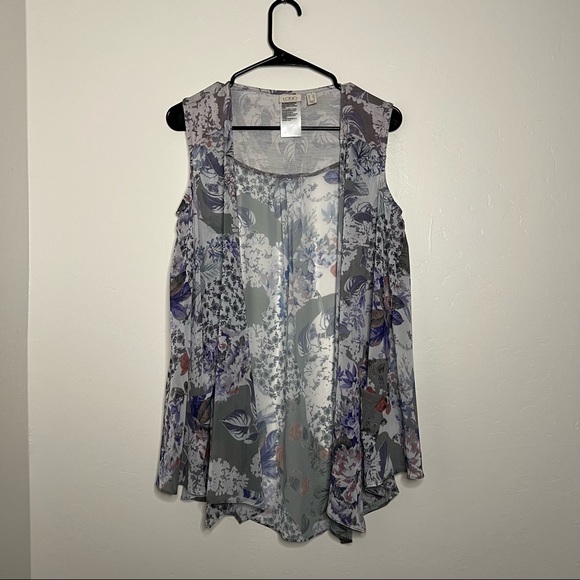 NWOT LOGO by Lori Goldstein Women’s Size XXS Floral Printed Chiffon Vest Pockets - Picture 1 of 11